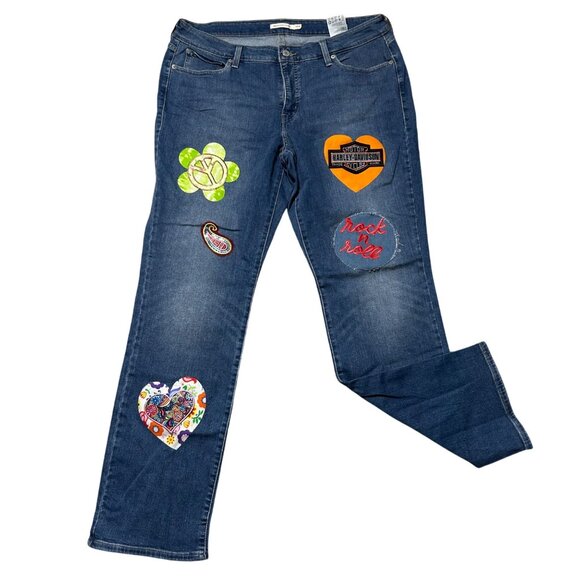 Levis Womens 18W 414 Relaxed Straight Jeans With Fun Colorful Patches Denim - Picture 1 of 8